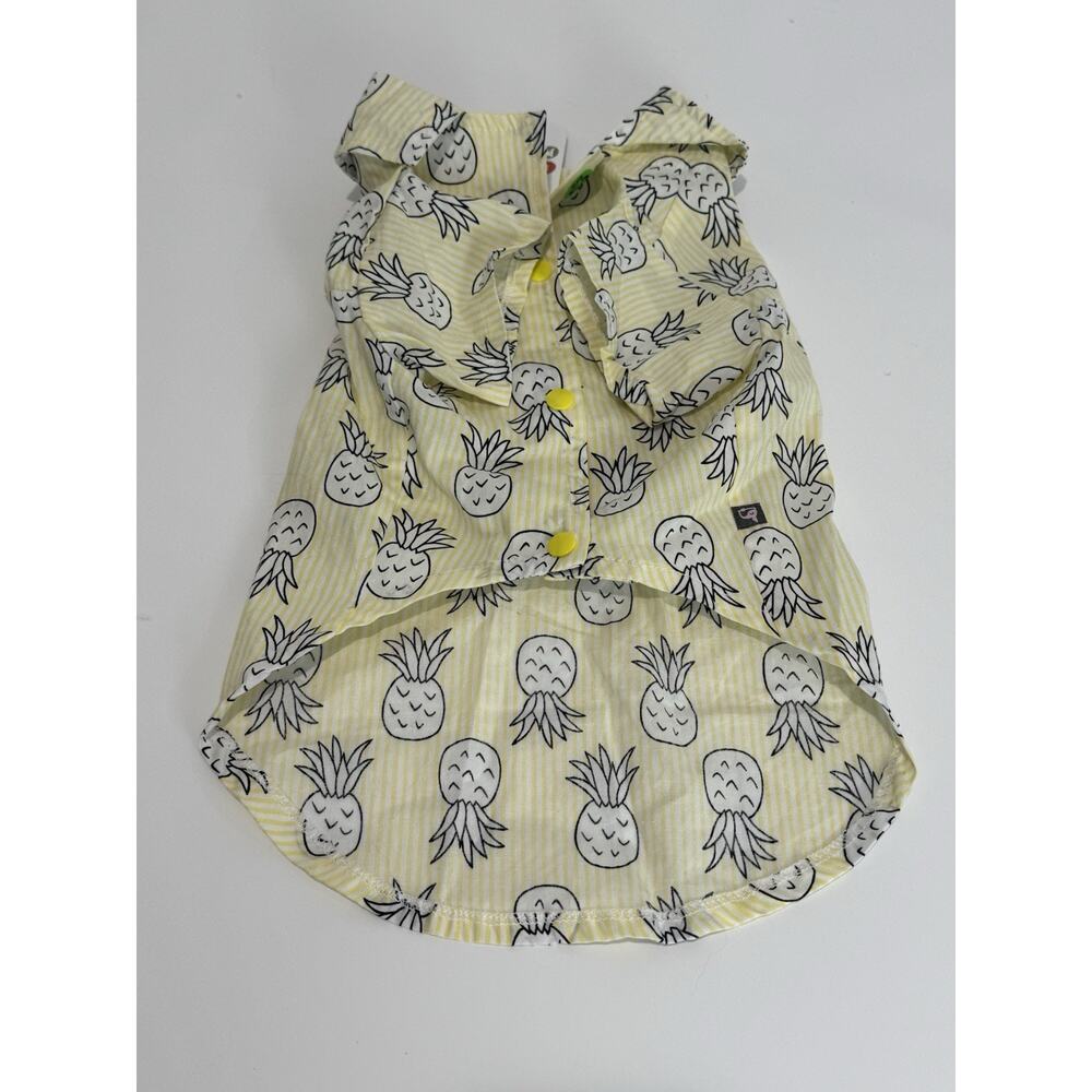 New DOGO Yellow Black Sketch Print Pineapple Dog Shirt Large